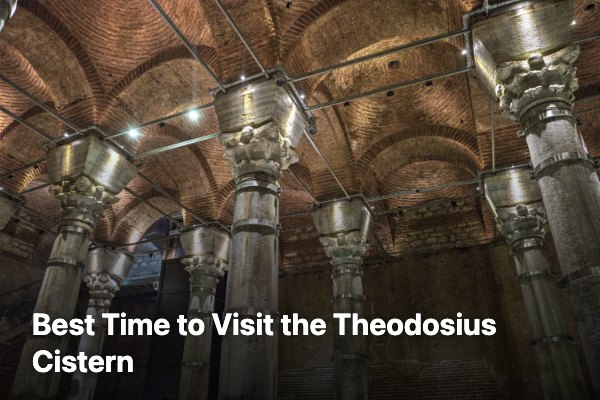 Illuminated marble columns and brick vaults inside the Theodosius Cistern in Istanbul