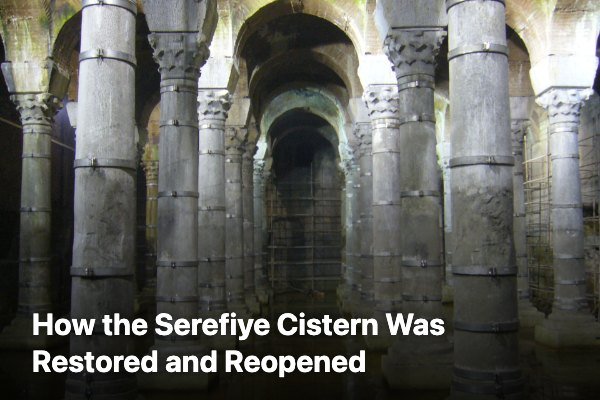 Columns and vaults inside the restored Serefiye Cistern in Istanbul